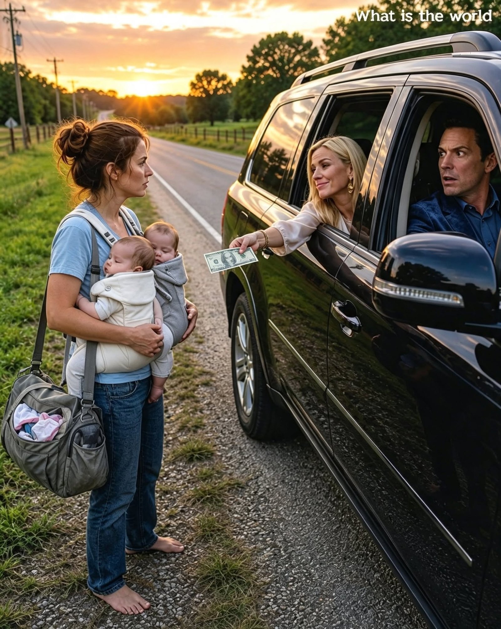Mijn ex-vrouw liep langs de weg met twee baby's