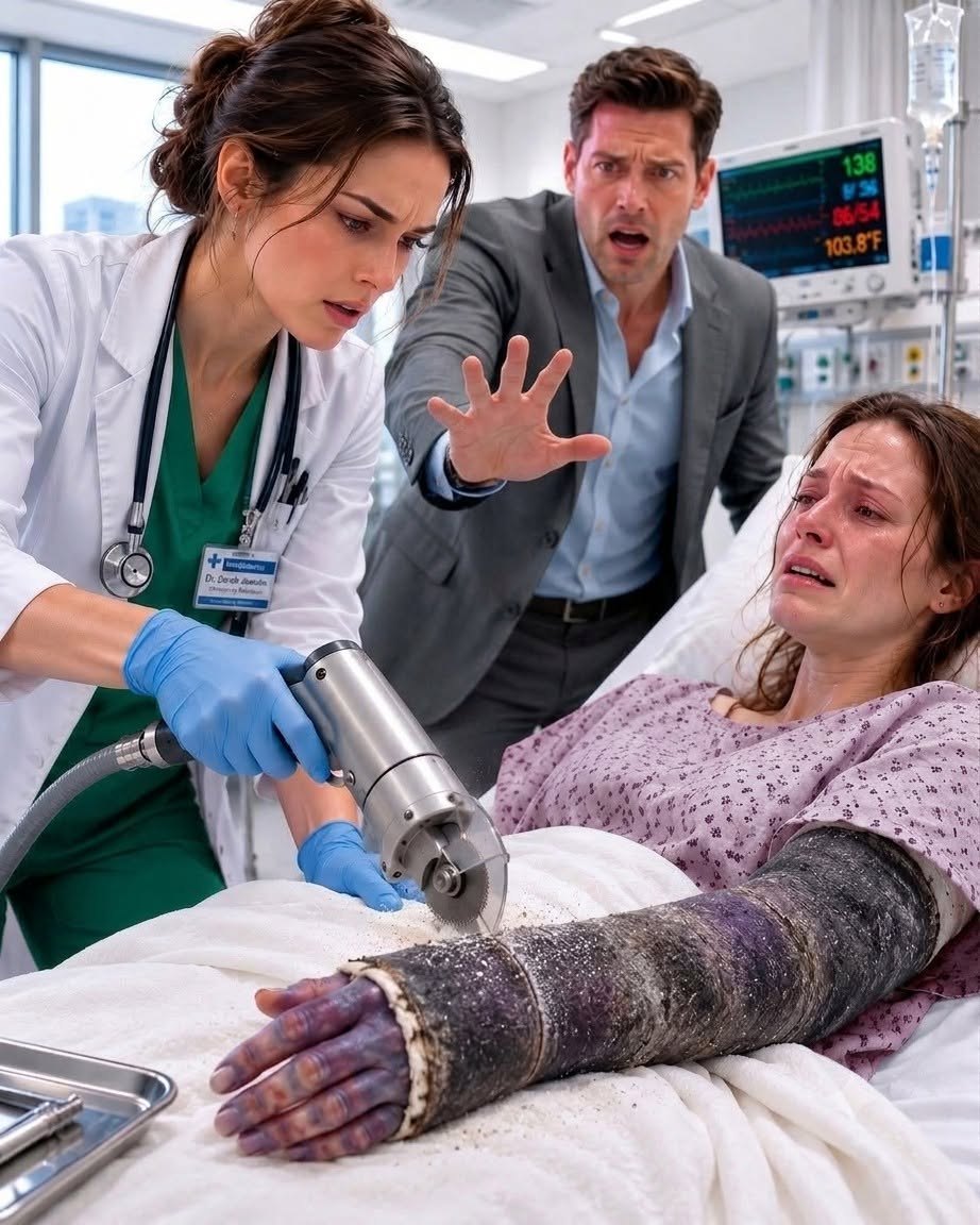 DE ARTS ZAAGDE DE GIPS OPEN… EN ONTDEKTE EEN GEHEIM DAT HAAR MAN VERBORGEN HIELD**